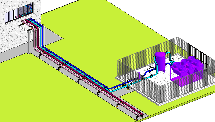 Vue 3D d'une production froid pénétrant dans un bâtiment