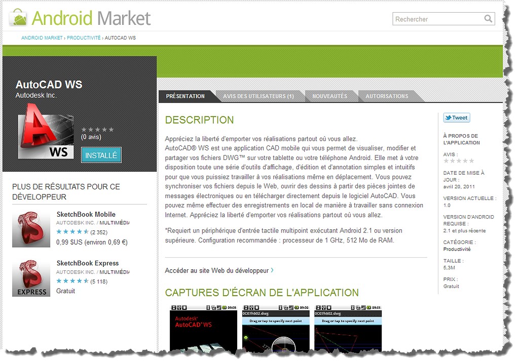 AutoCAD WS pour Android - Musée - Dessein-Tech